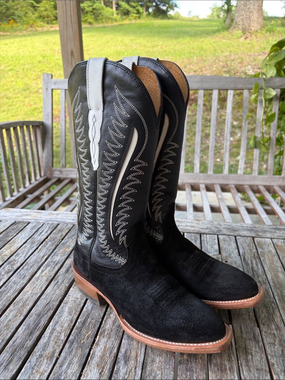 Ariat Black Suede & Leather Western Heeled Boots - Picture 2 of 11